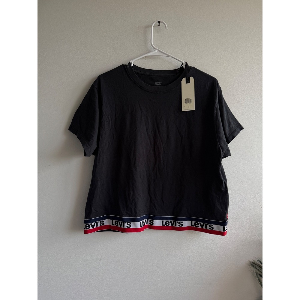 Levis Womens Black Cropped Logo Hem T-Shirt Short Sleeve Crew Neck 393890027 XS